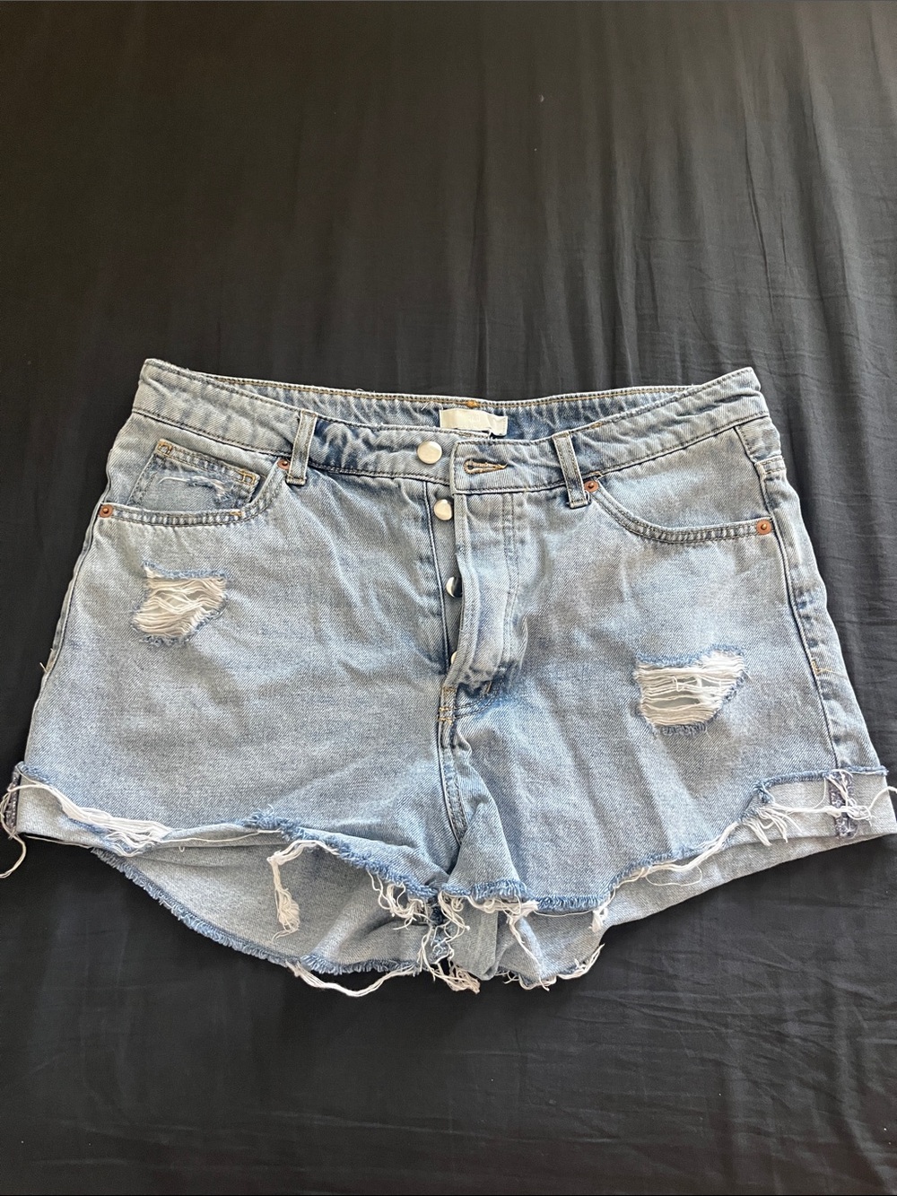 H&M Light Wash Ripped Denim Shorts